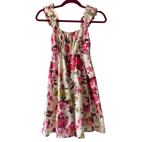 Abercrombie & Fitch Pink and White Floral Print Milkmaid Babydoll Mini Dress XS - Picture 1 of 10
